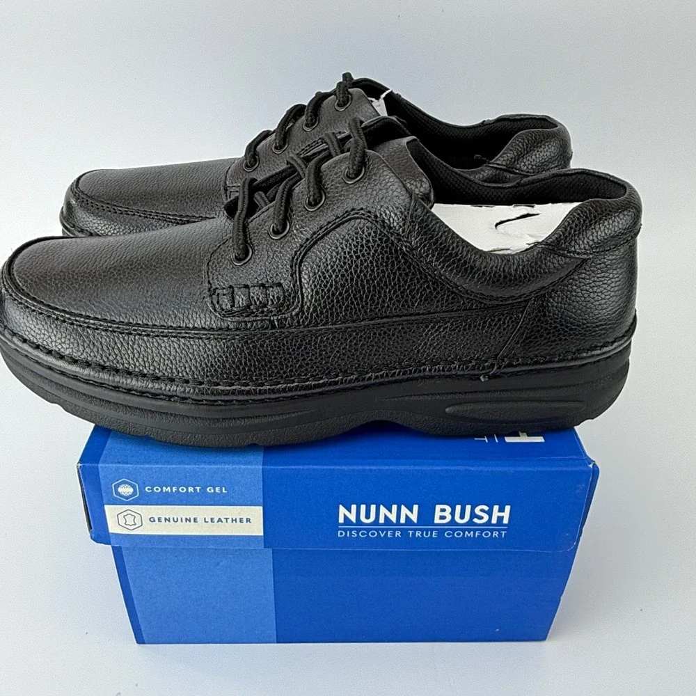 Nunn Bush Cameron Leather Comfort Gel Shoes Mens 10 M Black Tumble NIB